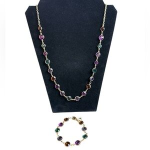 Swarovski Austrian Gold Plated Bezel Multi Colored Crystals 8mm Necklace Vintage